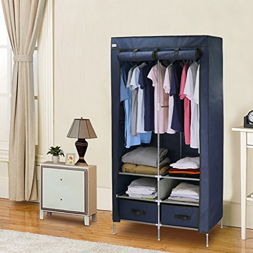 Finether Faltschrank Stoffschrank Textilschrank Faltkleiderschrank Stoffkleiderschrank Textilkleiderschrank faltbarer Kleiderschrank aus stoff mit Kleiderstange für Schlafzimmer Camping stabil 2-türig 170 x 87 x 45cm Kleiderschrank - 6