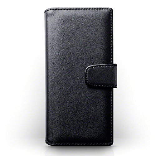 Sony Xperia XA1 Funda Cartera de aut  ntico cuero  tapa delantera con billetera para tarjetas  adaptable en posicion horizontal - Negro oscuro