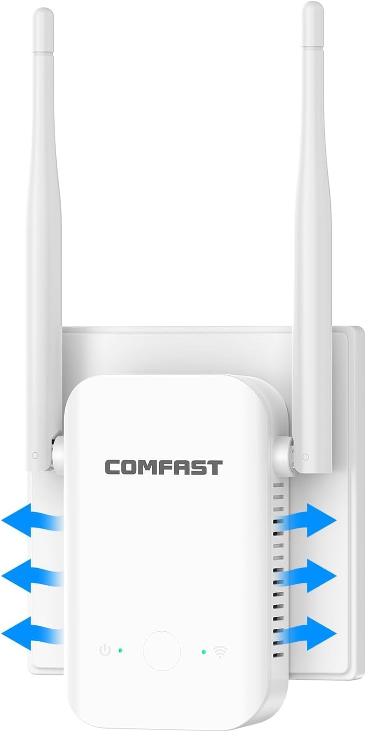 COMFAST Repetidor WiFi N300Mbps, Amplificador Señal WiFi para Casa y Oficina con 2 Antenas Externas, Extensor de Cobertura, Botón WPS, Indicador de Señal, Compatible con los Routers
