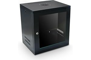 LMS DATA Server Rack Data Cabinet - 9U 450mm Deep Wall Mounted 19" Storage Rack for Home, Office, Server Room with Glass Door, Removable Side Panels, Front-Rear Lockable (Flat-Packed)