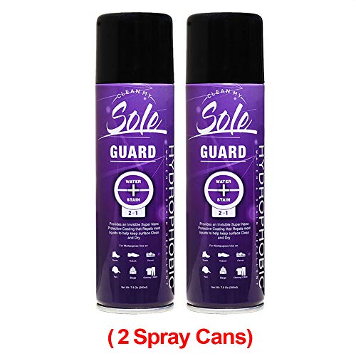 Clean My Sole Guard -Multipurpose Hydrophobic Instant Water Rain and Stain Repellent for Shoes, Sneakers, Clothing, Backpacks and Hats|Great for Leather, Suede, Canvas|7.5 Oz/300ml.(2 Spray Cans)