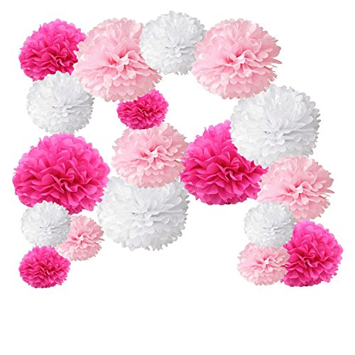 18 PCS Papier Pompoms Hochzeit Party Geburtstag Dekoration White+Pink+Fuschia - 2