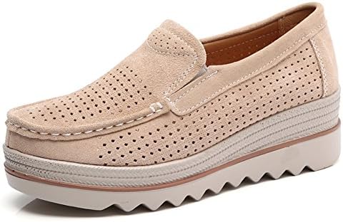 Lakerom Women's Slip On Loafers Platform Comfort Suede Moccasins Wide Low Top Wedge Shoes Work Shoes LRWO0088-TanLK-41
