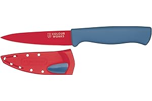 Colourworks Coltello da Cucina Spelucchino con Guaina Affilacoltelli Edgekeeper, Acciaio inossidabile, 9,5 cm, Rosso Ciliegia