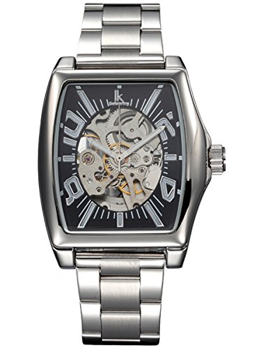 Alienwork IK mechanische Automatik Armbanduhr Skelett Automatikuhr Uhr schwarz silber Edelstahl 98184G2-01