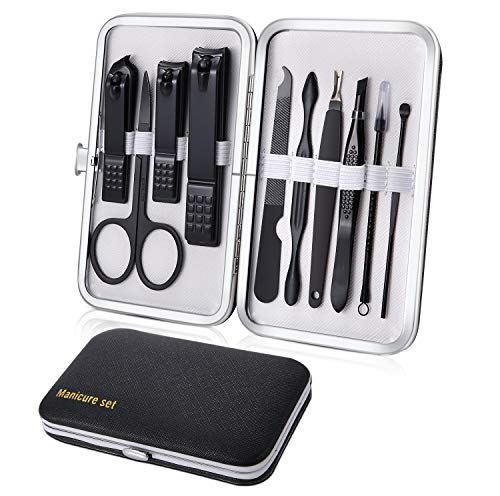 Kit Manucre Pedicure - Coupe Ongle Professionnel Coupe Cuticule Acier Inoxydable - Trousse Manucure Pedicure Set de 10pcs avec Exquis La Boîte by Keiby Citom (Noir)