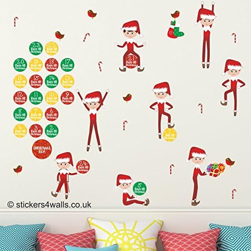 Christmas Elf Advent Calendar Wall Stickers, Xmas Elf Wall Stickers, Elf Wall Stickers for Kids, Elf Advent Calendar Wall Sticker, Christmas wall stickers, Christmas wall decorations
