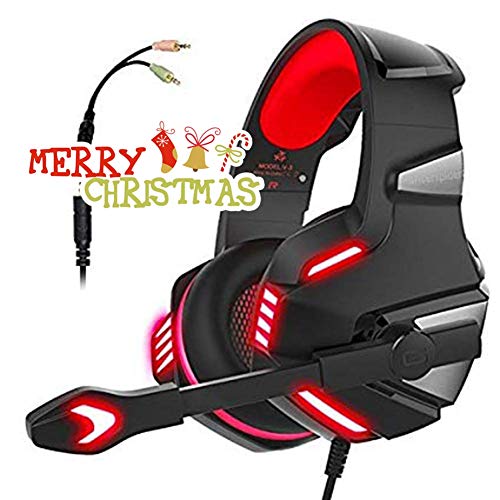 Gaming Headset for PS4 Xbox One,Stereo Sound Headphones with Noise Reduction Microphone Volume Control Over Ear and LED Light for Laptop Tablet Mac