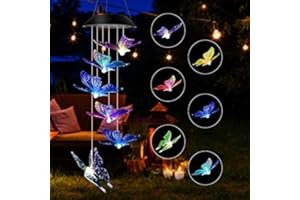 AUELEK Papillon Carillon éolien à énergie Solaire avec Papillon colorés Qui changent de Couleur - Lampe de Jardin étanche - Papillon colorés - Décoration de Jardin pour Jardin, Cour, Patio, fenêtre, Arbre