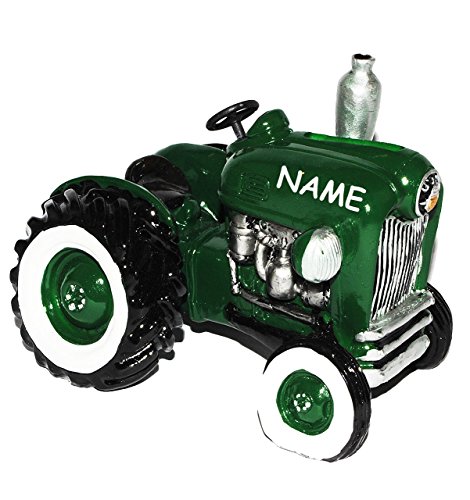 Spardose Traktor / Oldtimer – grün – stabile Sparbüchse aus Kunstharz – Auto Fahrzeug Geld Sparschwein Trecker Fahrzeuge lustig witzig – Reisekasse Bauernhof Auto Fahrzeug - 3