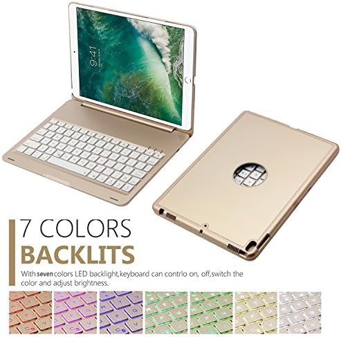 2017 iPad Pro 10.5 Inch Keyboard Case,7 Colors Led Backlit Color,Wireless Bluetooth Folio Keyboard Hard Shell Cover -Ultra Slim,Portable,Protective&amp;Aluminum Alloy Material (Rose Gold)
