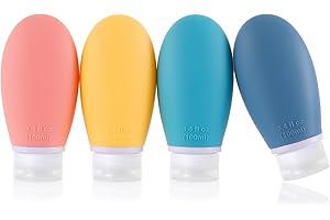 LIYUABU Silikon Reiseflaschen Set,4 Stück 100ml Auslaufsicher Squeeze Reise Container Portable nachfüllbare Toilettenartikel Set Flaschenzubehörbehälter Leere Reisegröße für Shampoo Conditioner Lotion