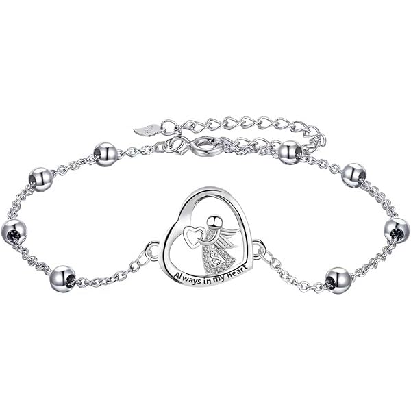 Charm Braccialetto Con Zirconi Ciondolo Angelo Custode Con Cuore Argento 925 Placcato Oro 499793