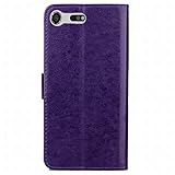 LEMORRY Sony Xperia XZ Premium Hülle Tasche Leder Flip Cover Case Schutzhülle Slim Bumper Schutz Magnetisch Soft Beutel Haut Weich Silikon Cover Schale Mit Kreditkarten-Slot, Glücklicher Klee Violett - 