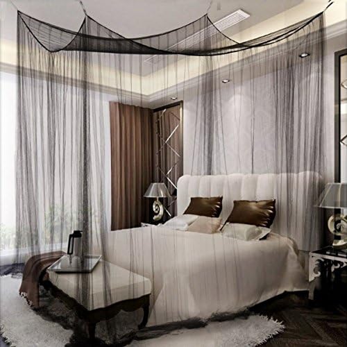 Four-Poster Mosquito Net Bed Canopy Netting For Adult Baby,Prevent Insect(1.9*2.1*2.4m) (Black)