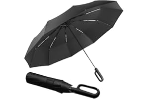 erised's bifrost Paraguas plegable de viaje para golf extragrande, apertura y cierre automáticos, resistente al viento, protección UV, doble capa, tela negra 210T, 10 varillas para el sol, 125 cm