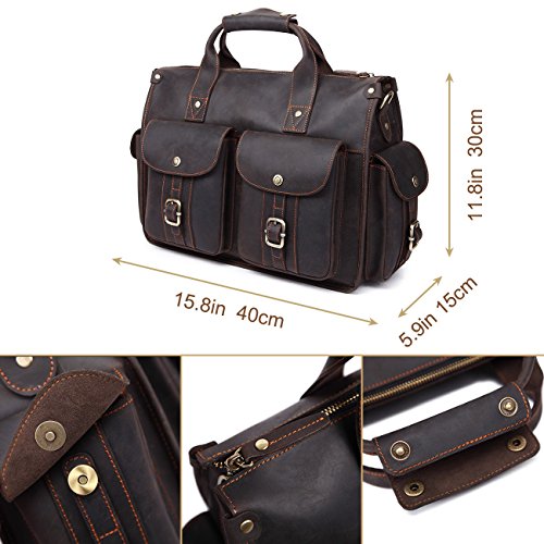 EverVanz Tote Handgemachte Vintage Leder Aktentasche ohne Klappe für 15 Zoll Laptop Tasche Schultertasche Handtasche - 4