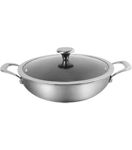 CORELLE Duranano Wok Pan 26Cm with Lid, Tri-Ply Stainless Steel