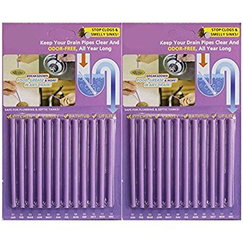 Zooarts 24pcs(2 Packs) Lavender Enzymatic Drain Sticks - Helps to Prevent Blockages Forming - 1 Year of Protection Per Packet