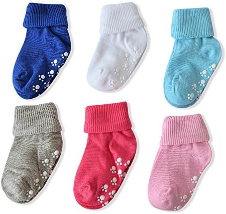 Sweet Nana Baby Non-Skid Turn Cuff Cotton Socks,Slippers Infant Toddler Walker Grip (2-4years, Assorted6pairs)