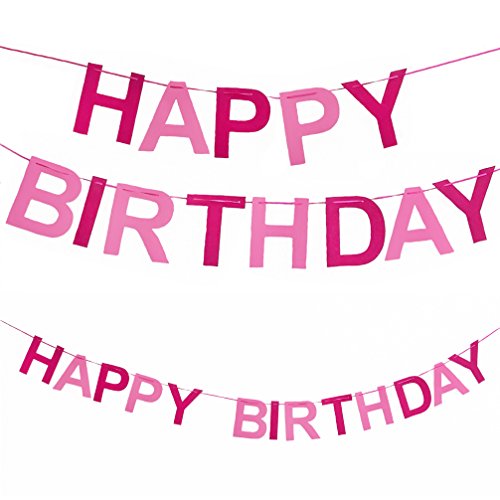 Oblique-Unique® Happy Birthday Girlande in Pink & Rosa aus echtem Filz – Geburtstag Party Dekoration - 3