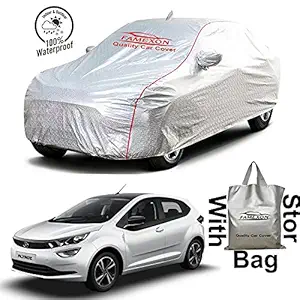 FAMEXON Metallic Silver Triple Coated Inner Soft Lining Cotton Waterproof Car Body Cover with Mirror Antenna Pepin Style for Tata Altroz All Models Cars (Box Printed Silver)