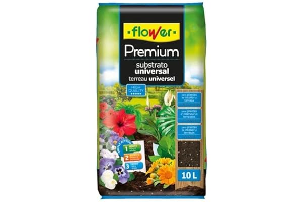 FLOWER - Substrato Universal Premium 10L | Ideal para Interior y Exterior | con Perlita y Fibra de Coco | Enraizamiento y Aireación | Orquídeas y Monstera, Marrón, 29x6x46 cm, Sustrato