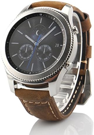 AWStech Samsung Gear S3 Straps Leather Brown Watchband Sportband Replacement for Gear S3 Frontier Classic Huawei Watch 2 Band Pebble Time Steel Band Moto 360 2 Band (22mm, NOT for Gear S2)