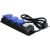 as - Schwabe Industrial Socket Strip with 3 Outlets - 1.5 m H07RN-F 3G1,5 - with Protective Caps - Wall Fixing - Illuminated