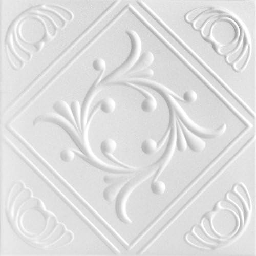 A la Maison Ceilings 1156 Diamond Wreath - Styrofoam Ceiling Tile (Package of 8 Tiles), Plain White