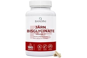 Bandini® Järn 80 mg + C, vitamin 180 veganska kapslar (för 6+ månader), | Bidrar till normal energimetabolism, Mycket oskadliggörande och biologiskt ansvarsfullt - 100% järnbisglycinat + C, vit 160mg