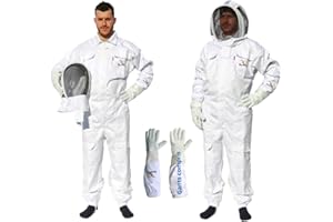 Best Bee Combinaison Apiculteur en Tissu Épais et Coton de haute qualité, Fermeture Éclair robuste, Gants en Cuir, Capuche Amovible, Poches Pour Outils - Tenue Apiculture anti guêpes & abeilles M