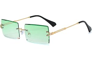 YUELUQU Retro Rimless Rectangle Sunglasses for Women Men Transparent Glasses Y2K Vintage Eyewear