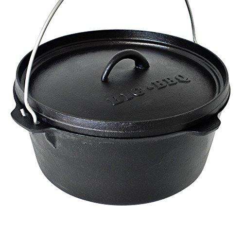Big-BBQ DO 9.0 Dutch-Oven aus Gusseisen | Fertig eingebrannter 12er Koch-Topf aus Gusseisen | mit Deckelheber, Deckel- oder Topfständer | ohne Füße - 2