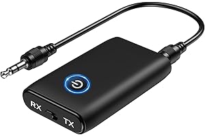 ORIA Receptor Bluetooth 5.3, 2 in 1 Adaptador Bluetooth de Aux Coche Audio Jack 3.5mm para Estéreo Domestico/Altavoz/Auriculares con Cable, Llamada sin Mano, Carga de USB
