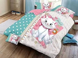 Shahi Concept 180 TC Glace Cotton Double Bed Kids Cartoon Bedsheet with 2 Pillow Covers (Marie Cat)