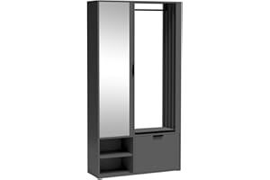 MINIO GO FOR IT MINIO - Hallway Wardrobe Set 100 cm Wide with Mirror and Seat Cushion, Coat Rack with Shoe Storage Milo, Hallway Wardrobe for Clothes, Coat Stand with Storage - Graphite