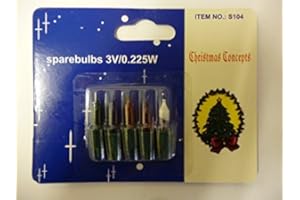 MRS CHRISTMAS LTD 4 Push in Coloured Spare Bulbs 3v 0.225w + 1 Fuse Bulb
