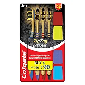Colgate ZigZag Charcoal Soft Bristle Toothbrush - 4 Pcs