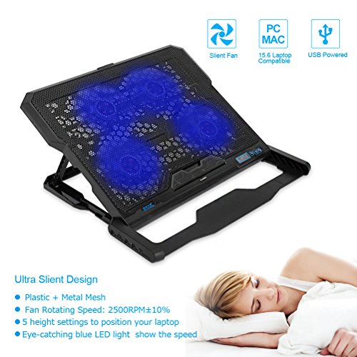 eletecpro Laptop Externe Kühlung Kühler Lüfter Pad mit LCD-Display für 30,5–39,6 cm Gaming Notebook Computer CPU Cool Air Hitze, fünf ganz Fans 2500RPM + starker Wind Speed für Spieler Home Office - 3