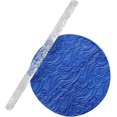 Sea Wave Acryl Rollstab Prägerolle, für Zucker Craft Fondant Kuchen Dekoration Tools, Antihaft-Prägung Rolling Pin, der Teig Küche Backen Supplies, transparent, 16 x 1 cm