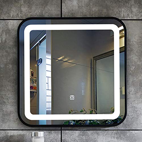 Preisvergleich Produktbild Led-Lichtspiegel, Quadratisch, Badezimmerspiegel Mit Touch-Steuerung, Schmiedeeisenrahmen, Schwarzer Rahmen / Goldrahmen, WeißLicht- / Warmlicht-Wandspiegel