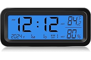 Candeon Digital Auto Uhr Thermometer, 4 In 1 Solar Autouhr Mit Temperaturanzeige, Feuchtigkeitsanzeige, Zeit, Datum, Fahrzeug Digitaluhr Kalender Armaturenbrett Uhr Mit Klebepad Für Auto, Badezimmer