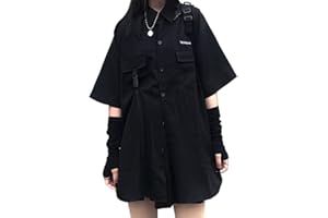 ORANDESIGNE Vestito Punk Abito Donna Ragazza Nero Gotico personalità Shirt Lunga Manica Corta Camicia Manica Lunga Gonna Corta a Pieghe Abito 2 Pezzi Primavera Autunno