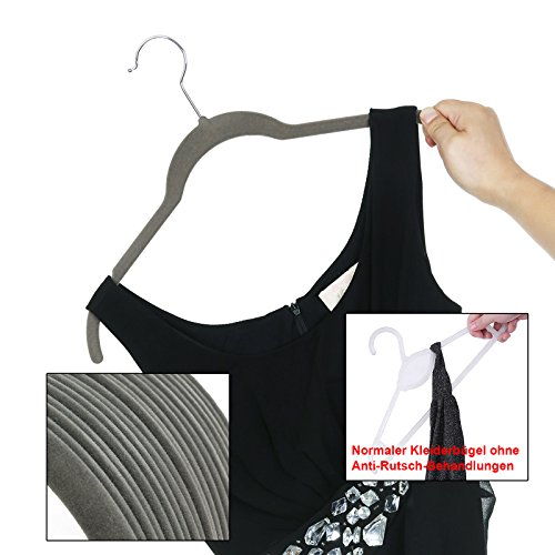 Songmics 20 Stück Samt Kleiderbügel mit rutschfeste Oberfläche dünn, für Kleid/Damen/Strap Tops, Grau CRF20F - 3