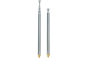 Fohevers 2 Pcs 5 Sections Telescopic Antenna M3 External Thread Connector for AM/FM Ariels Radio HD DAB Stereo Reception Home Theater Receiver