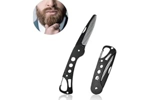 nobrands Foldable Beard Comb, Stainless Steel Antistatic Foldable Pocket Comb, Hair and Beard Comb for Men, Has a Beer Opening Function and as a Key Ring (Black)