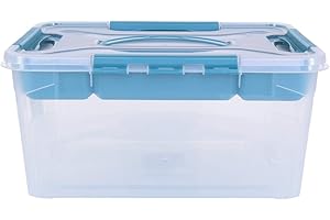 keeeper Caja de almacenaje con tapa y accesorio, 39 x 29 x 18 cm, 15,3 l, Hubert+Hilda, Transparente/Aqua Blau (azul)