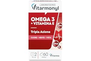 Omega 3 - Integratori per favorire la normale funzione cardiaca - Formula arricchita con Vitamina E, contro lo stress ossidativo - Per Adulti - Confezione da 60 perle softgel - Vitarmonyl