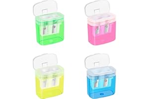 FUZLPNAG 4 Pièces Taille-Crayon avec Reservoir en Plastique?2 Trou Manuel Taille Crayon Coloré, taillecrayon avec récipient petit, pour Étudiants, École, Maison, Fournitures de Bureau